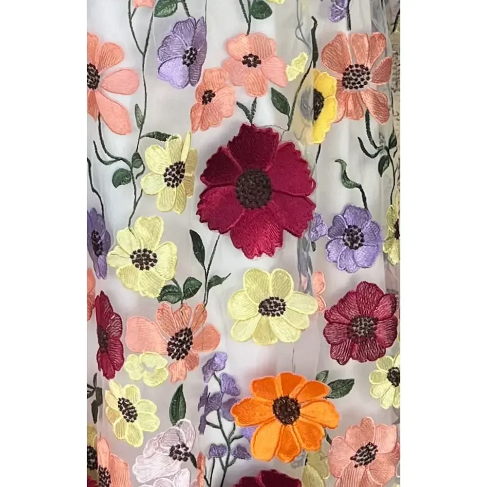 Lulus White 3D Floral Embroidered Front Back Blossom Midi Dress Size S NEW - Picture 9 of 14
